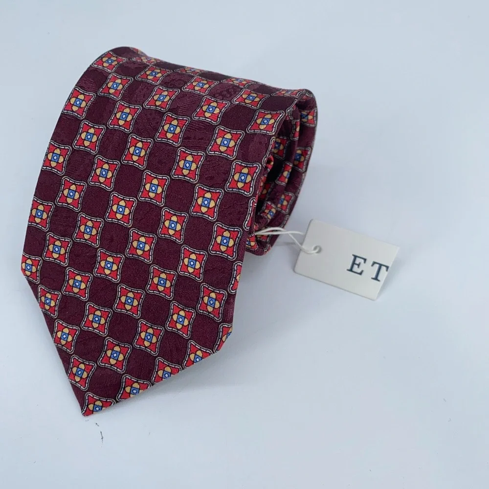 Eton Tie Mens One Size Multi‎ Patterned Silk Classic Luxury Necktie Italy Made
